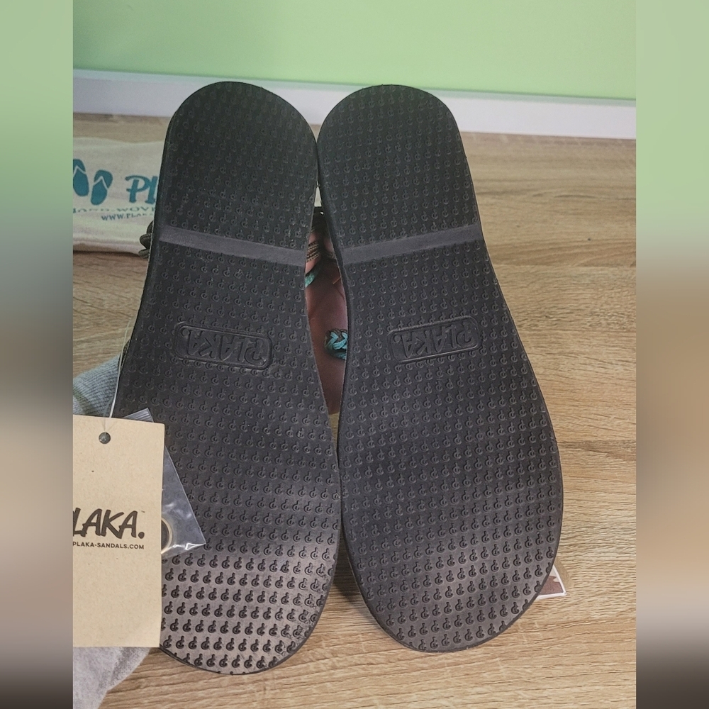 Plaka Woven Sandals Handmade Beach Summer Brown Turquoise NWT 10 - Picture 8 of 8